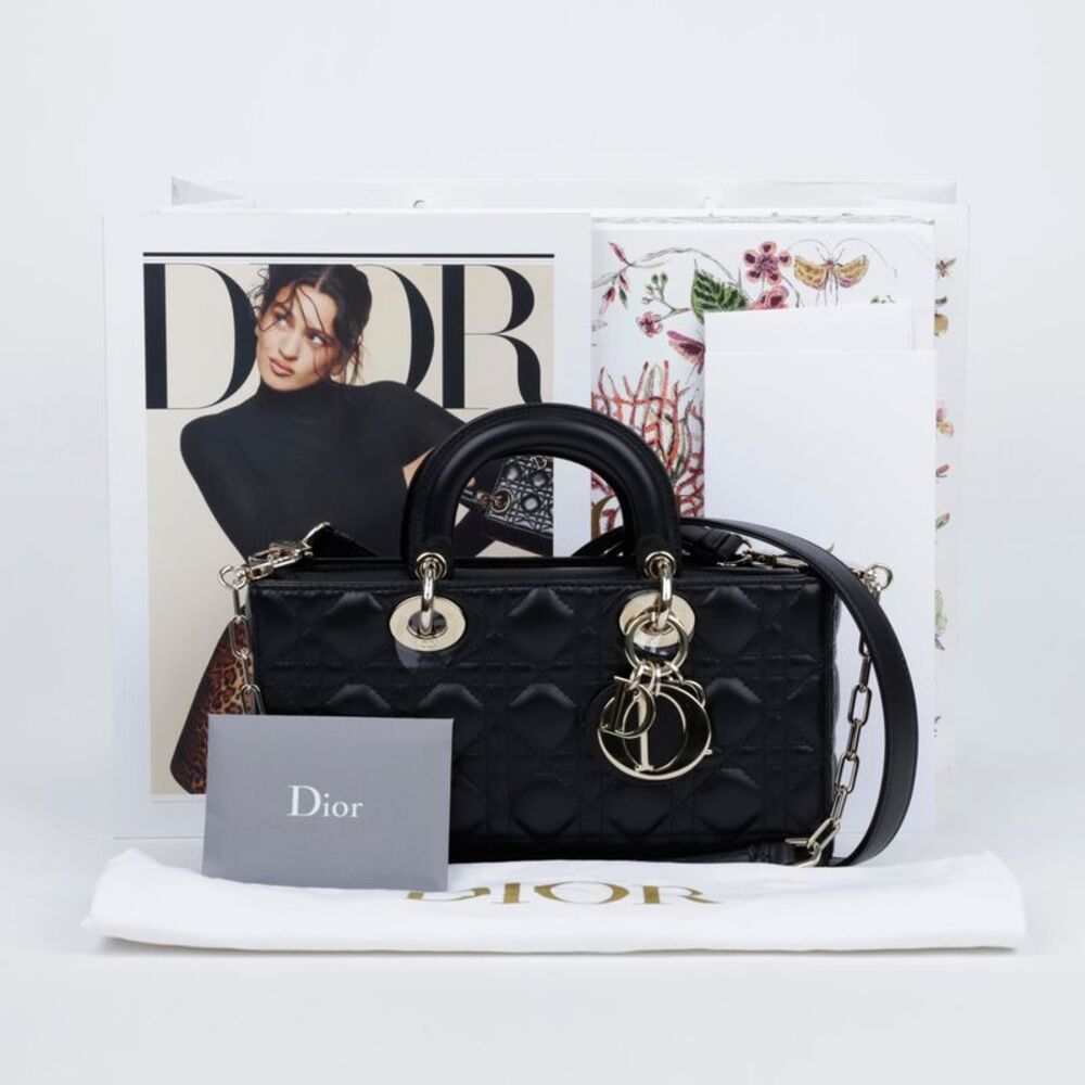Lady Dior Medium Cannage Lambskin Handbag Black